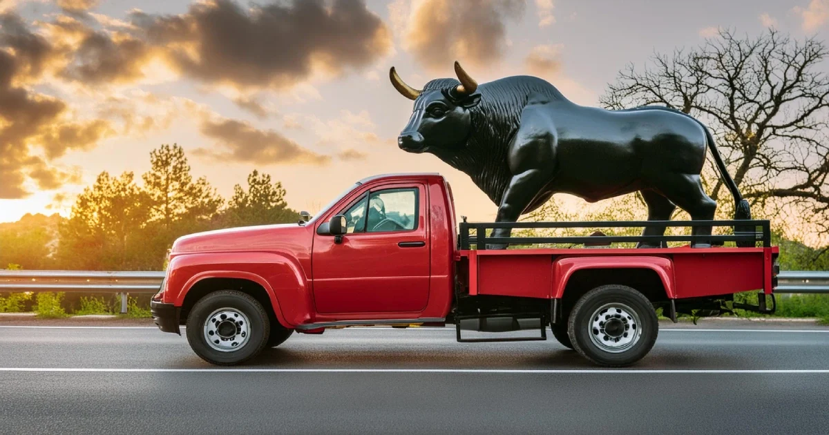1200630 Fireflykırmızı araraba ve siyah boğa trafikte üzerinde polyesterden yapılmış siyah renkli boğa