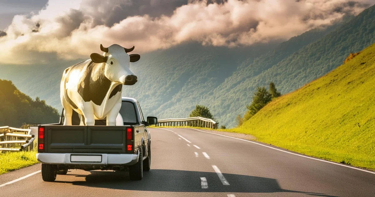 1200630 inek heykeli taşıma Firefly trafikte üzerinde